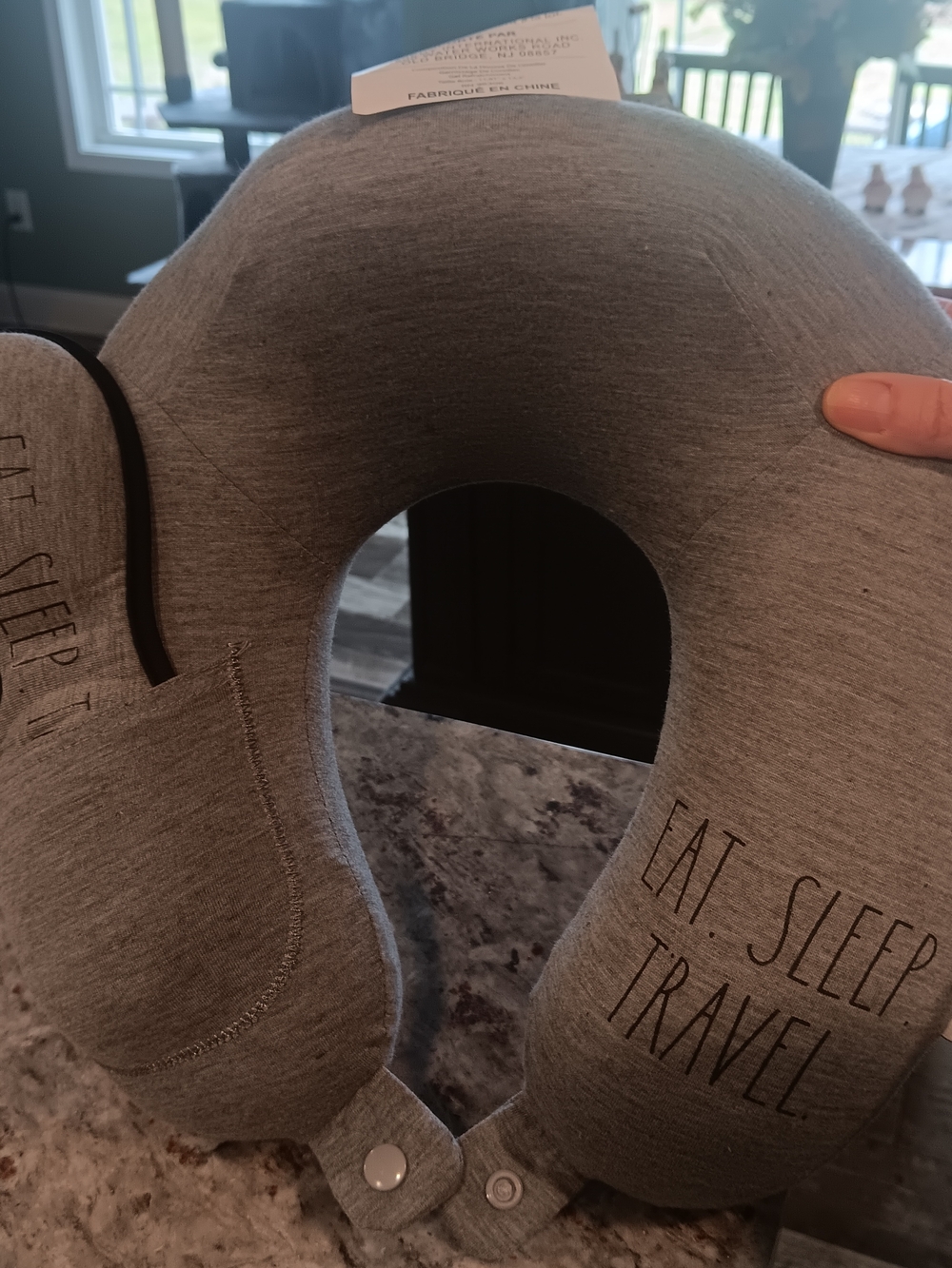 Rae Dunn Gray 'EAT. SLEEP. TRAVEL.' Travel Neck Pillow